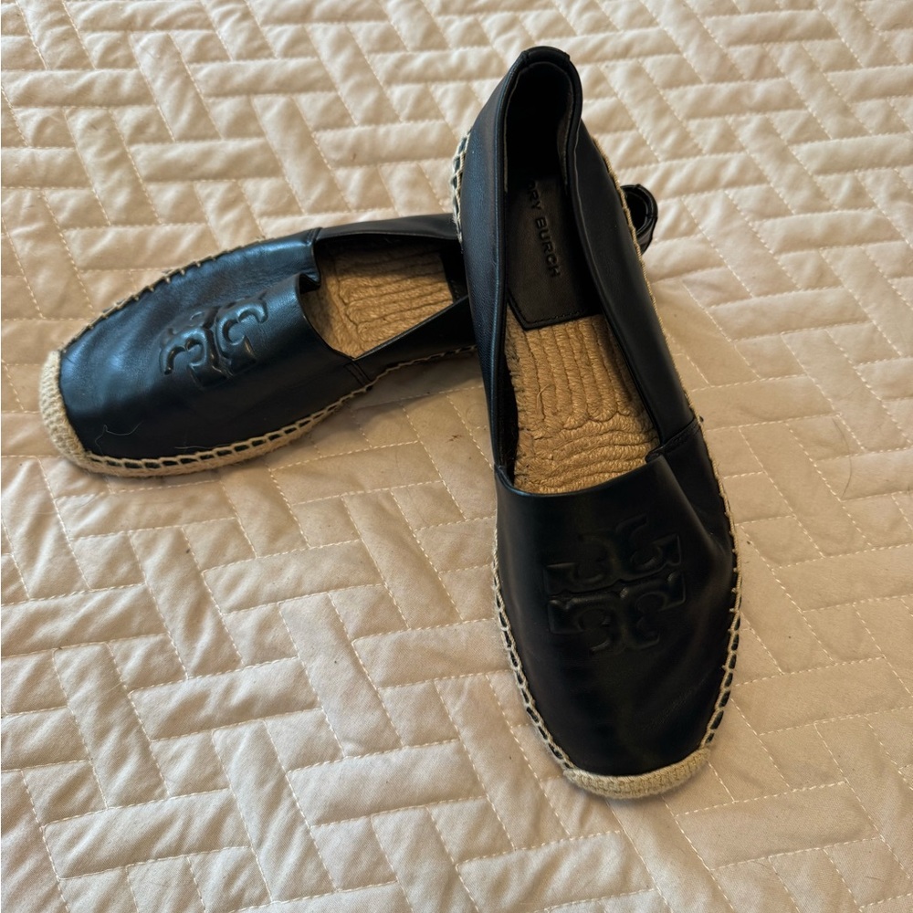 Tory Burch Black Leather Espadrilles